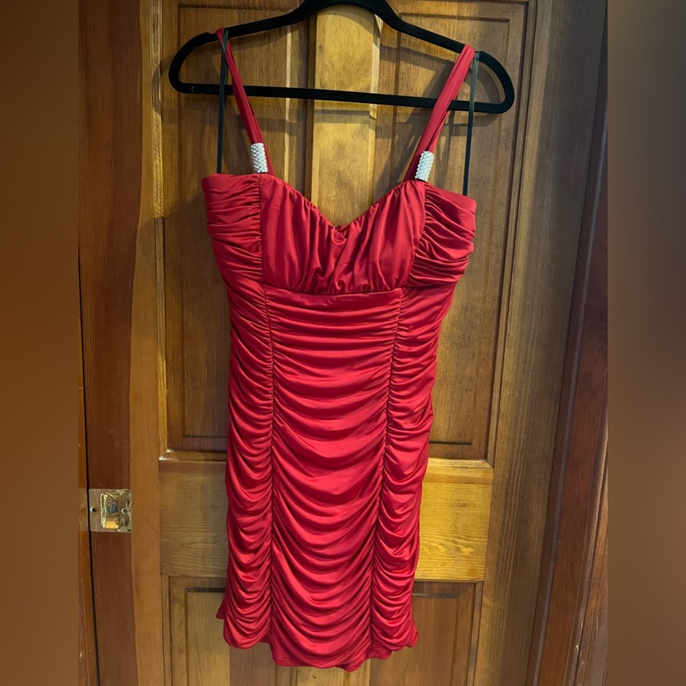 Red Slinky Dress with diamond buckle straps